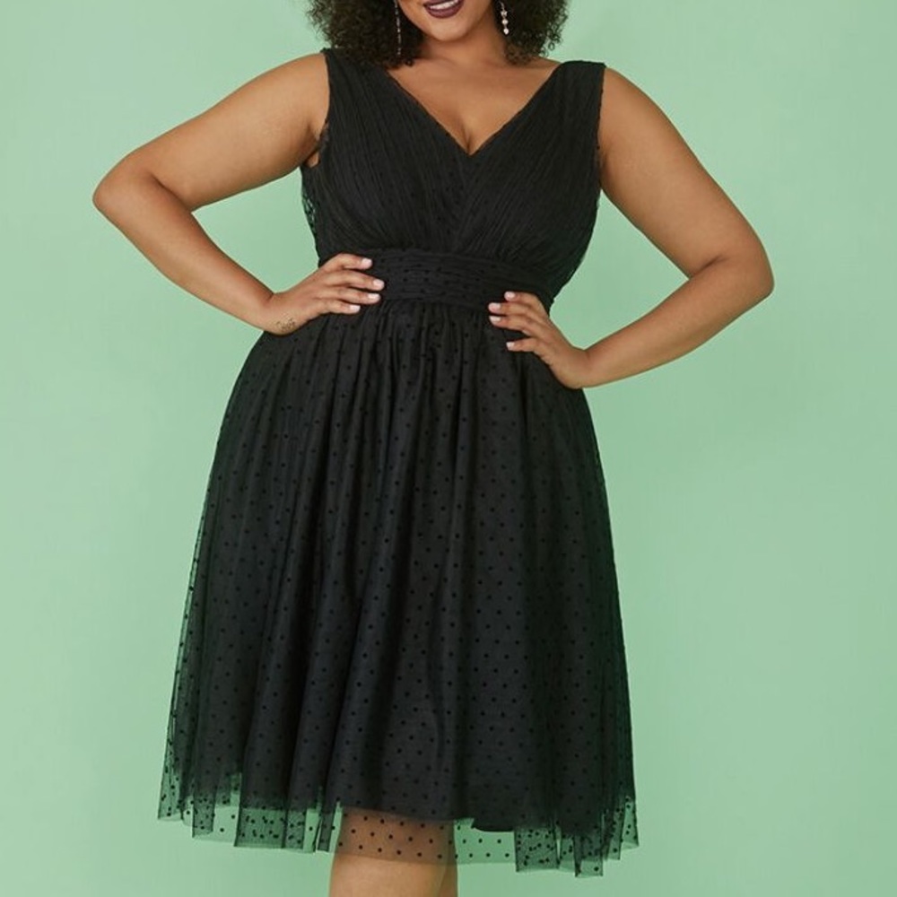 PLUS ModCloth NWT Black Darling of Debonair Polka Dot Pleated Tulle Dress 16